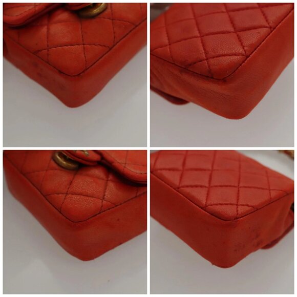 CHANEL Mini Mini Matelasse Charm Lamb Skin Orange CC Auth - Picture 15 of 15